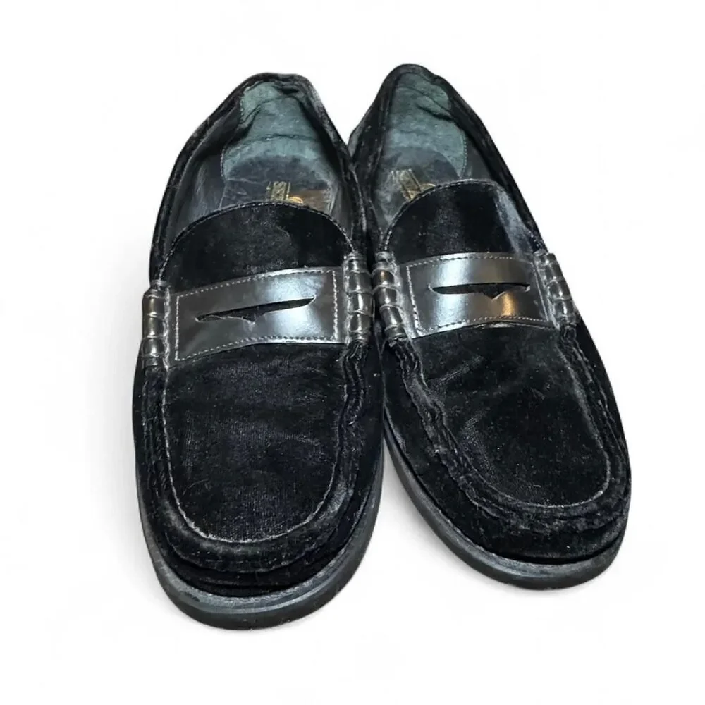 Sebago Men’s Black Velour & Leather Penny Loafers Size 8M Classic Dress Shoes